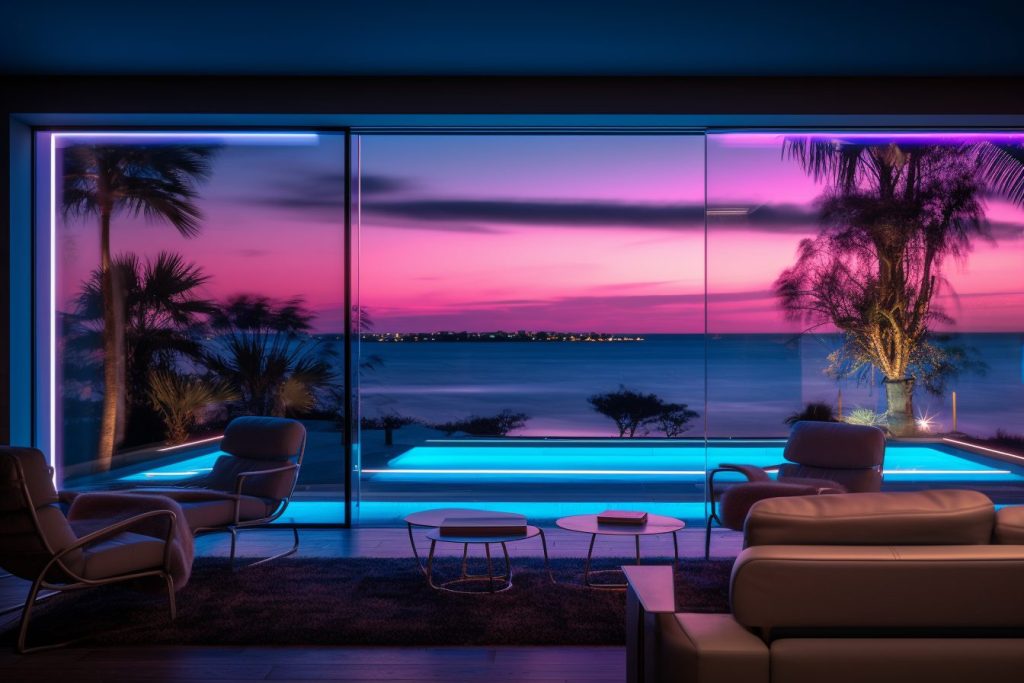Neon Beach Houses with Amazing Ocean Views AI Artwork 5