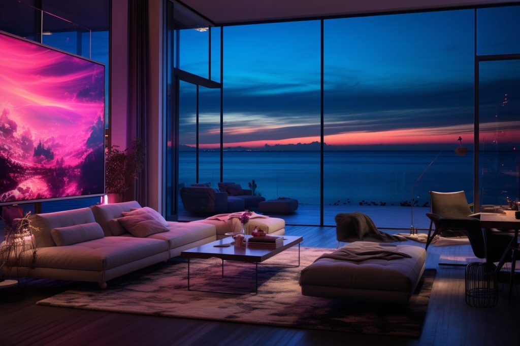Neon Beach Houses with Amazing Ocean Views AI Artwork 7