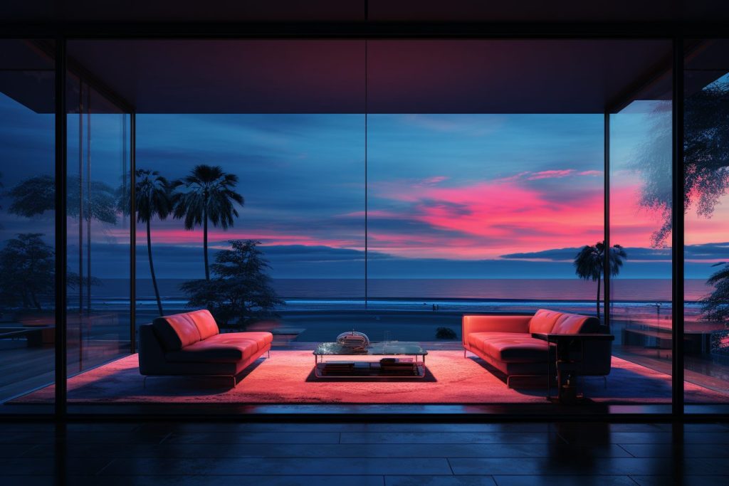 Neon Beach Houses with Amazing Ocean Views AI Artwork 9