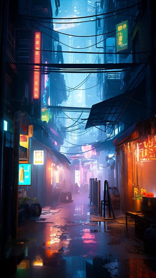 The Colorful Neon Alleyways of the City AI Artwork