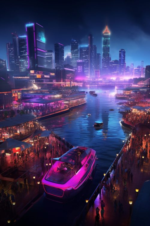 The Cyberpunk City Waterfront Area AI Artwork