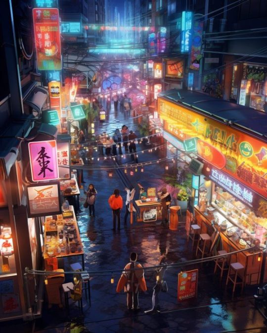 The Shops and Stalls of Cyberpunk City AI Artwork