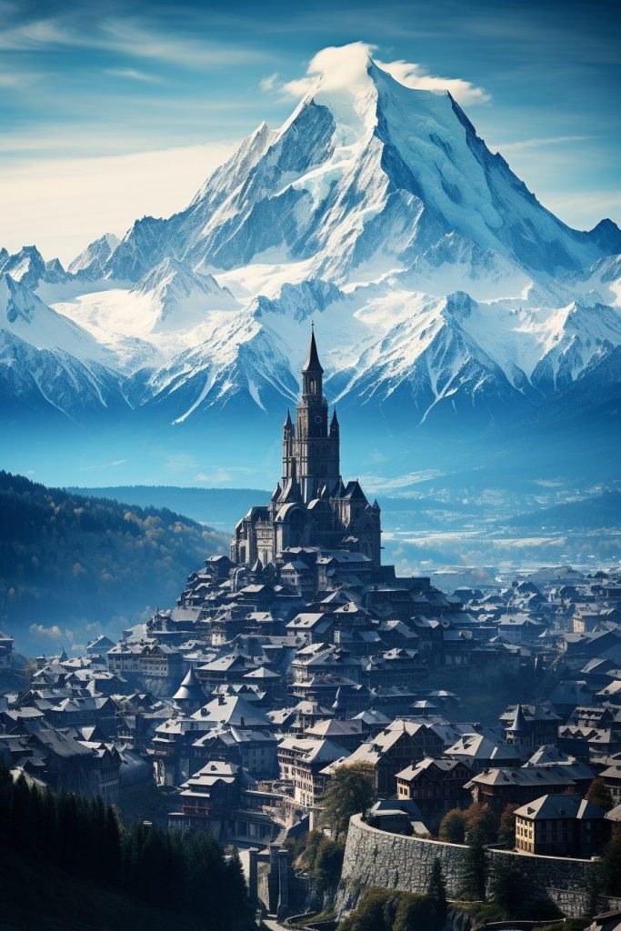 The Towns of Mont Blanc Mountain AI Artwork 2