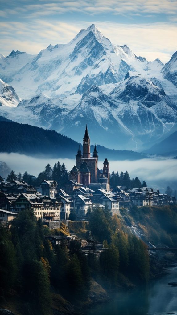 The Towns of Mont Blanc Mountain AI Artwork 5