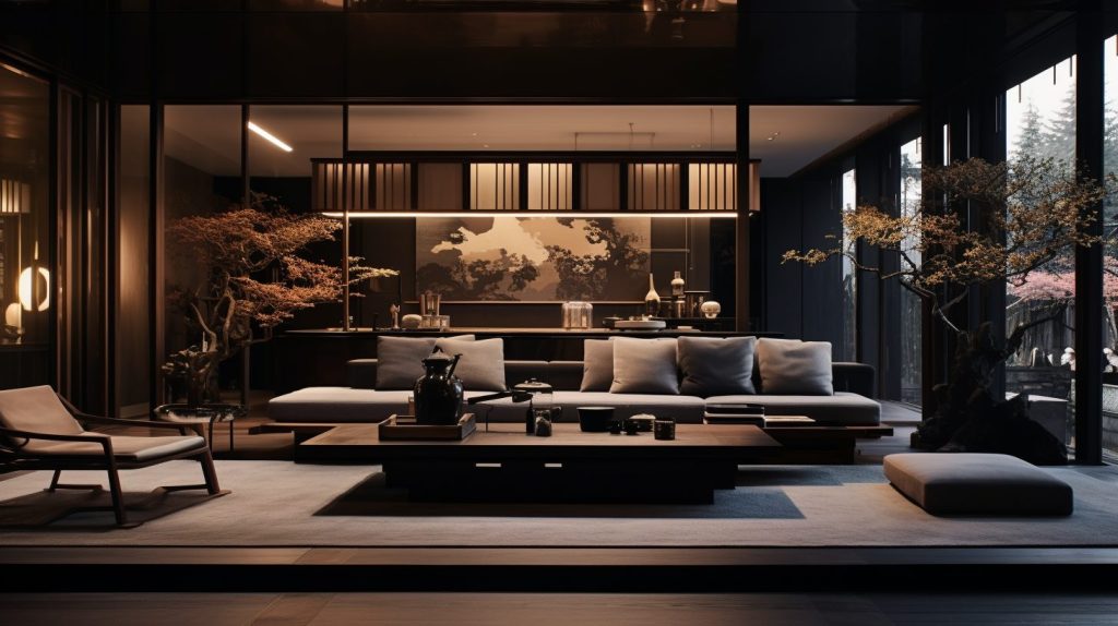 Traditional Japanese-Style Dark Wood Home Interior Designs AI Artwork 13