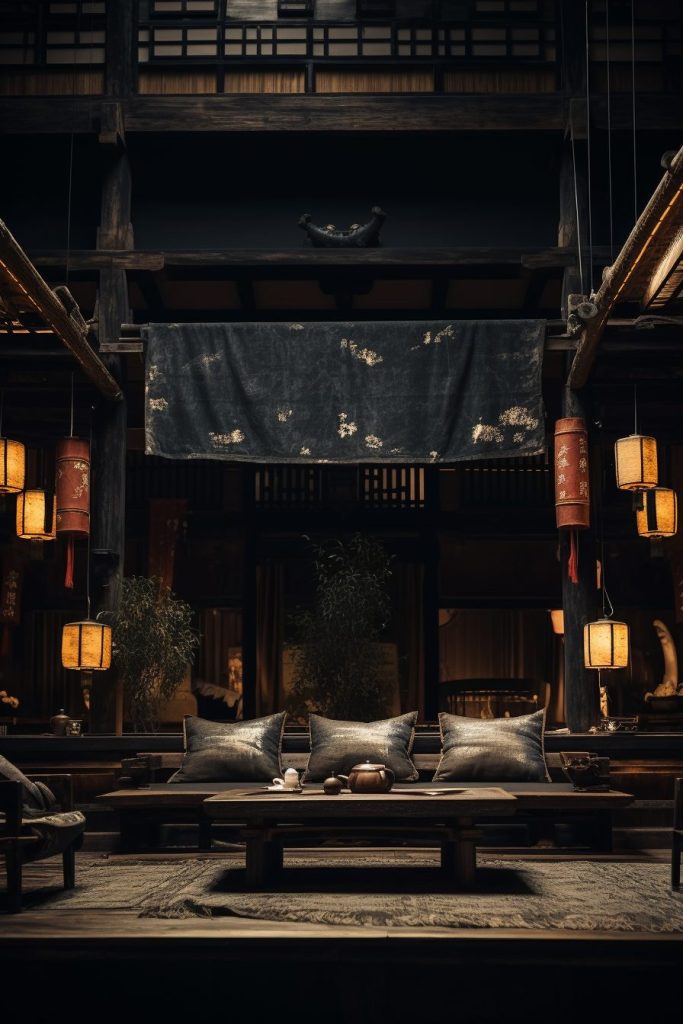 Traditional Japanese-Style Dark Wood Home Interior Designs AI Artwork 32