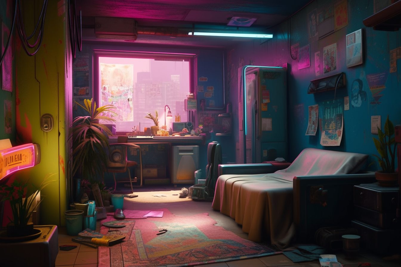 A Cyberpunk Apartment Room Interior Design