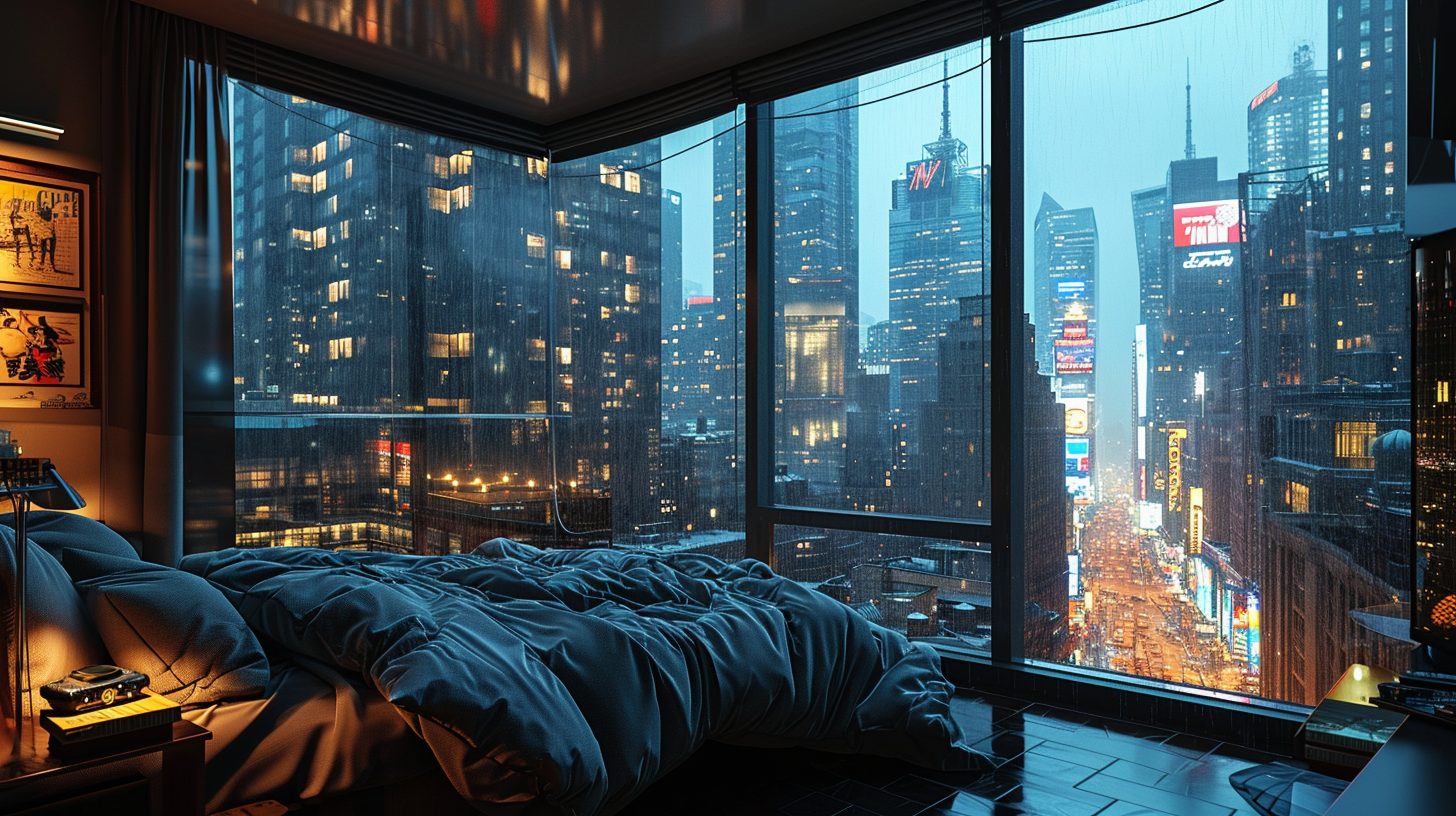 An Apartment Bedroom with a View of New York City