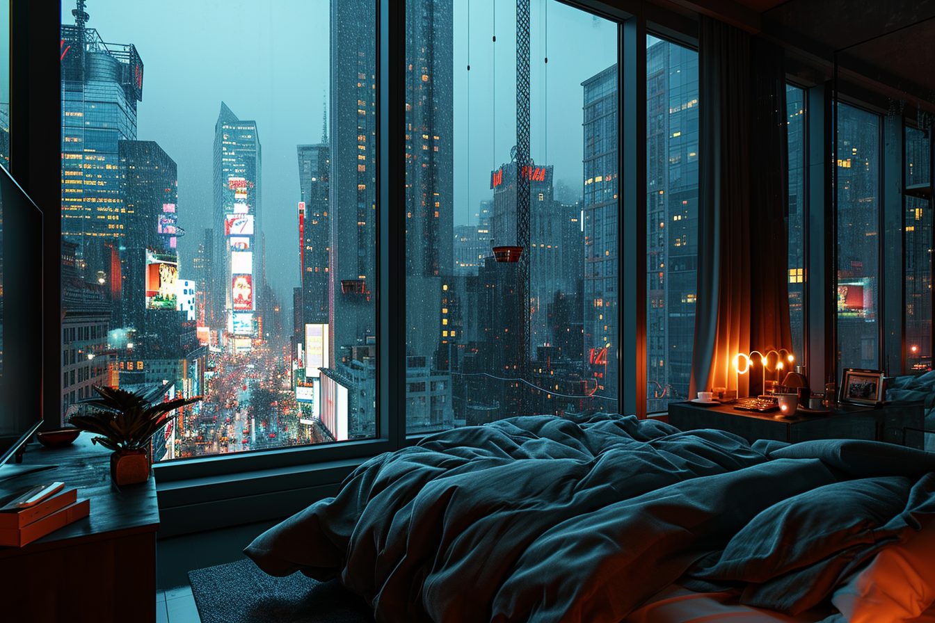 An Apartment Bedroom with a View of New York City