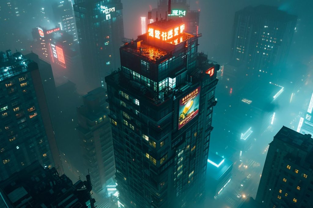 Apartment Buildings in Hong Kong with Neon Signs AI Artwork 22