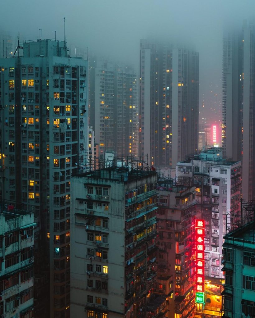 Apartment Buildings in Hong Kong with Neon Signs AI Artwork 29