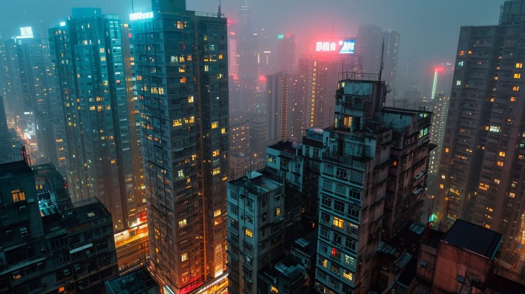 Apartment Buildings in Hong Kong with Neon Signs AI Artwork 9