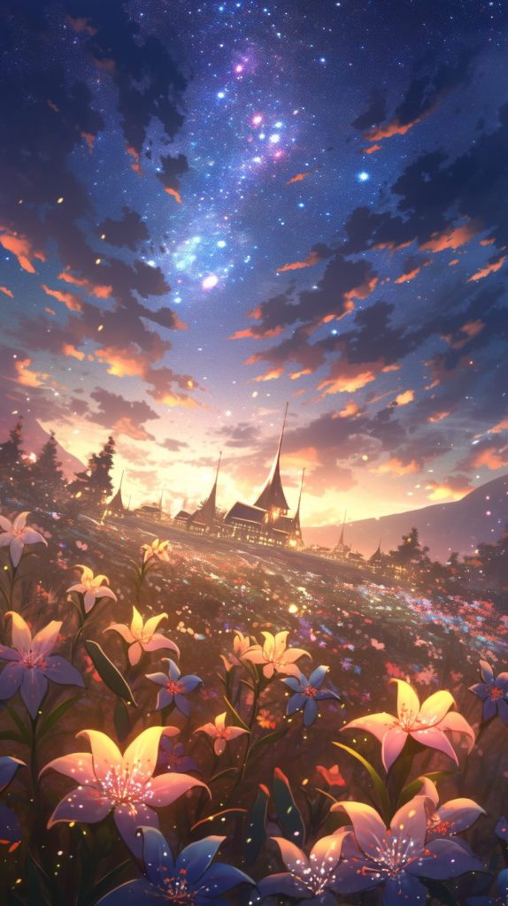 Buildings Between the Flowers and Stars AI Artwork 10