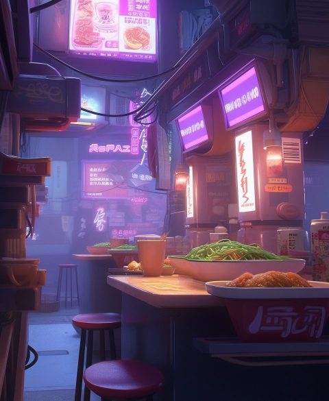 Cyberpunk City Ramen Shops