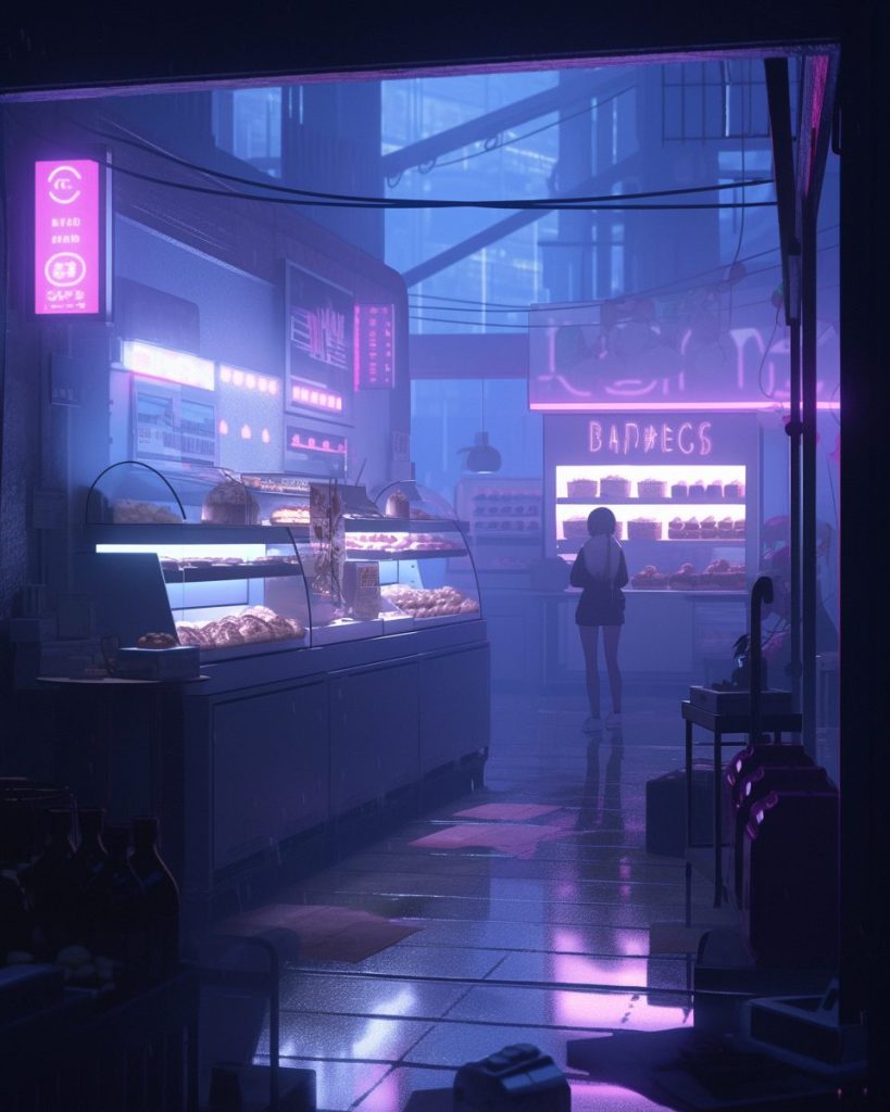 Cyberpunk Neon Bakeries AI Artwork 14