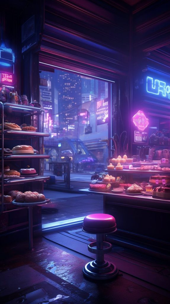 Cyberpunk Neon Bakeries AI Artwork 26