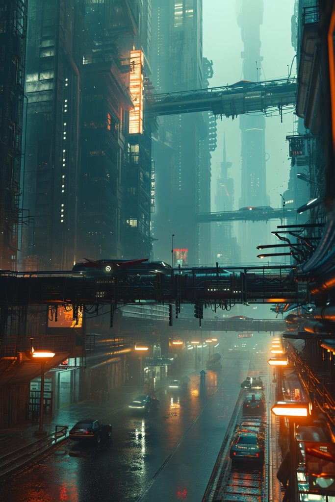 The Futuristic Architecture Design of Cyberpunk City AI Artwork 14