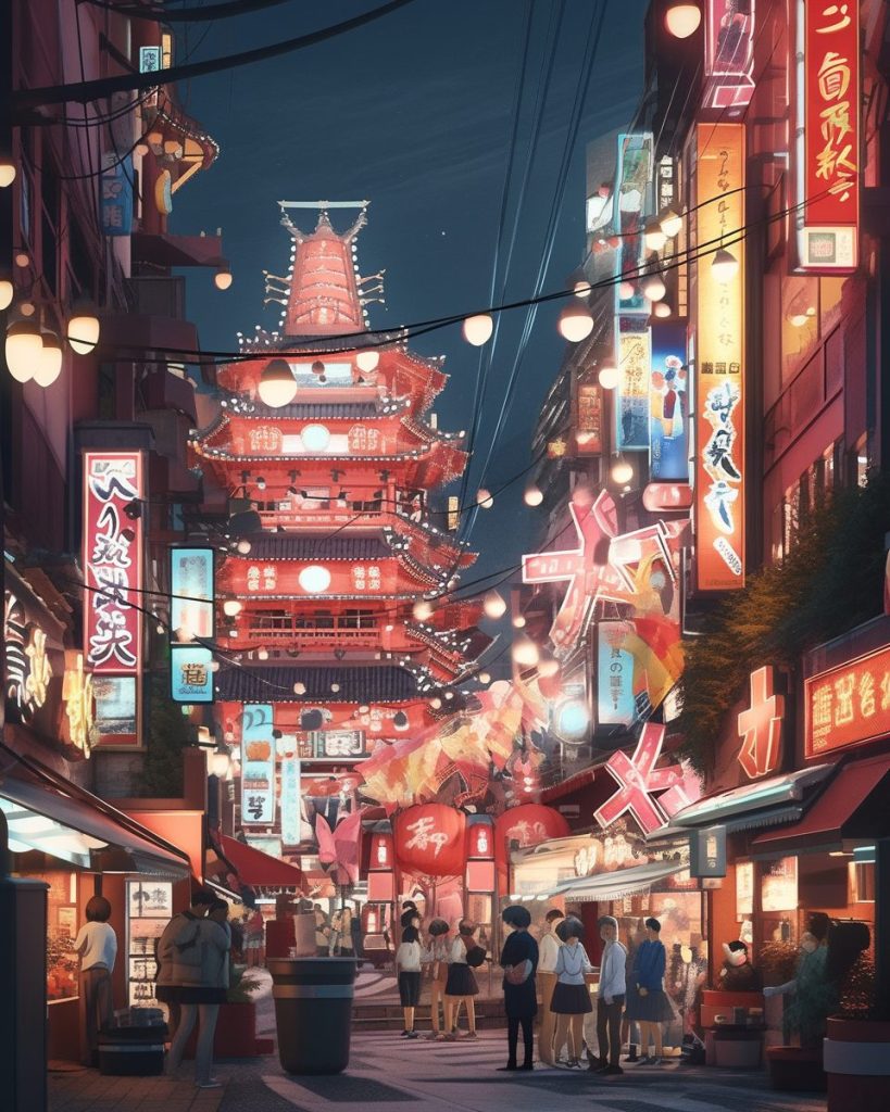 The Vivid Colors of Osaka Streets AI Artwork 11