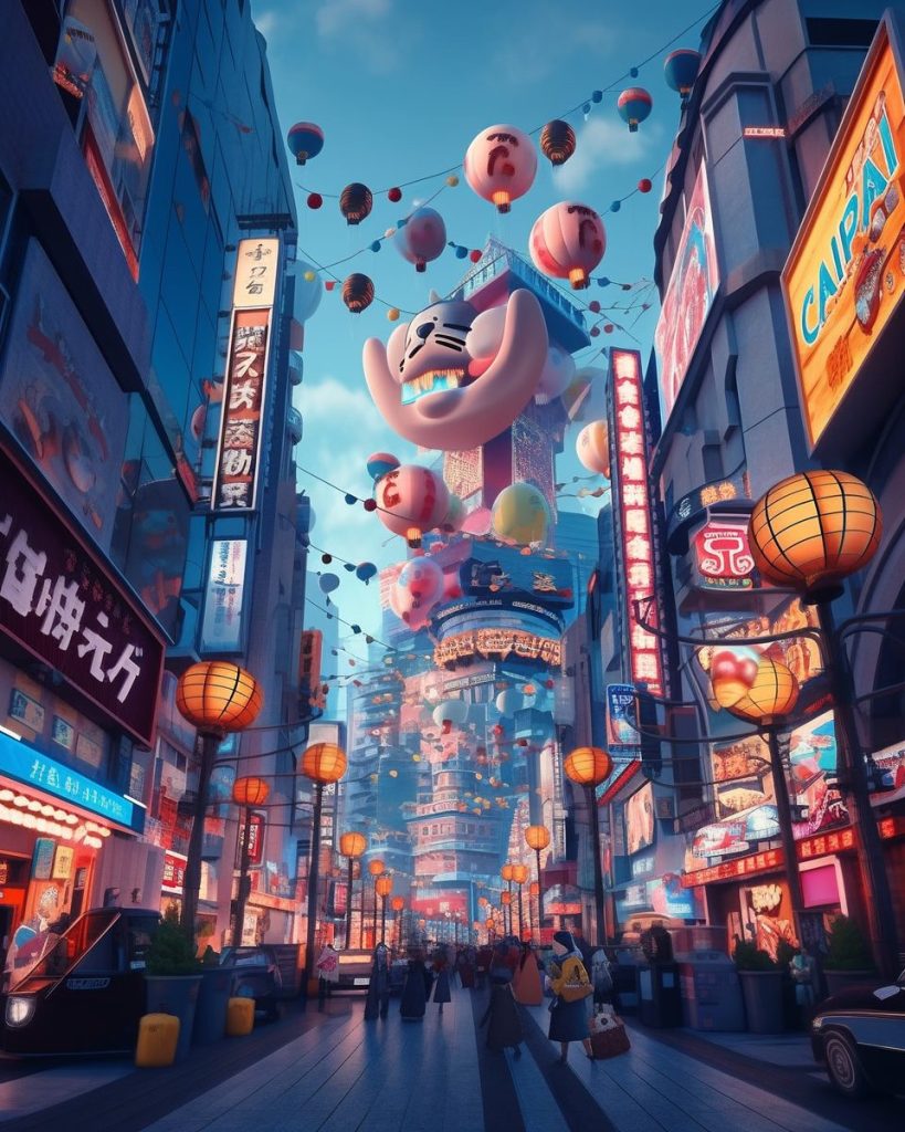 The Vivid Colors of Osaka Streets AI Artwork 14