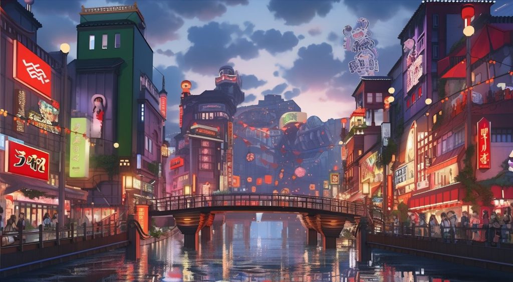 The Vivid Colors of Osaka Streets AI Artwork 16