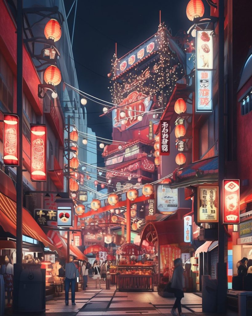 The Vivid Colors of Osaka Streets AI Artwork 2