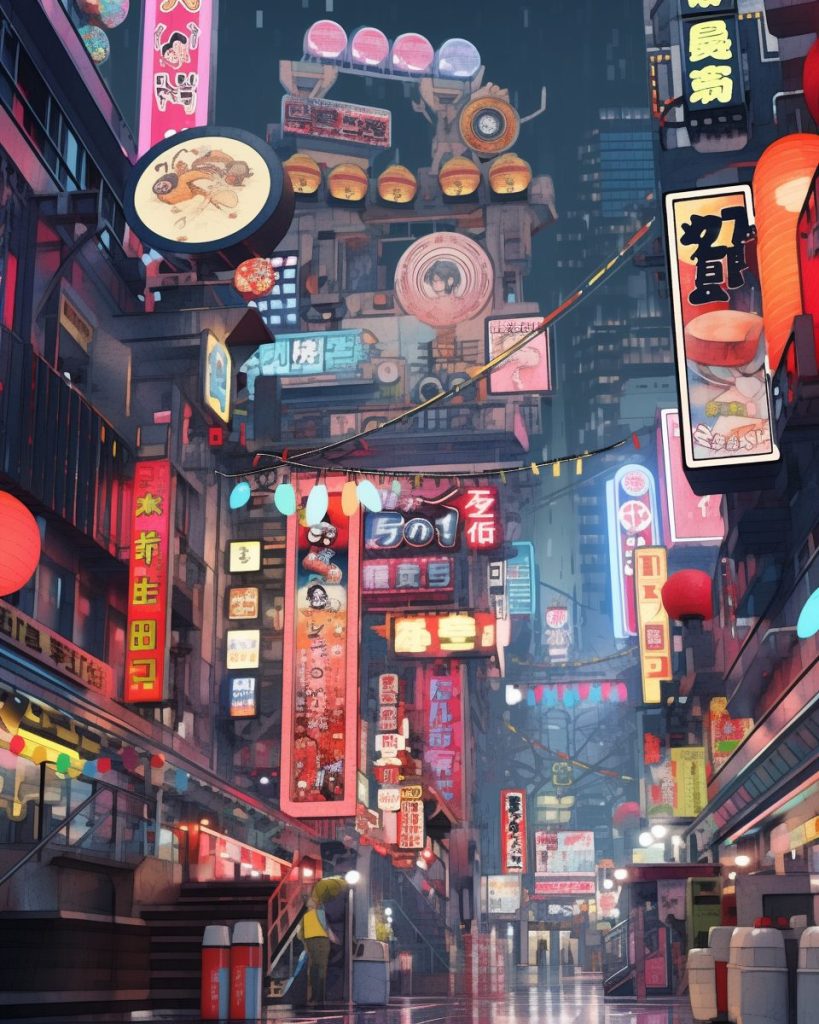 The Vivid Colors of Osaka Streets AI Artwork 20