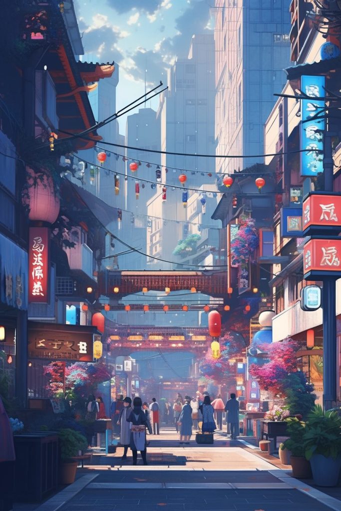 The Vivid Colors of Osaka Streets AI Artwork 7