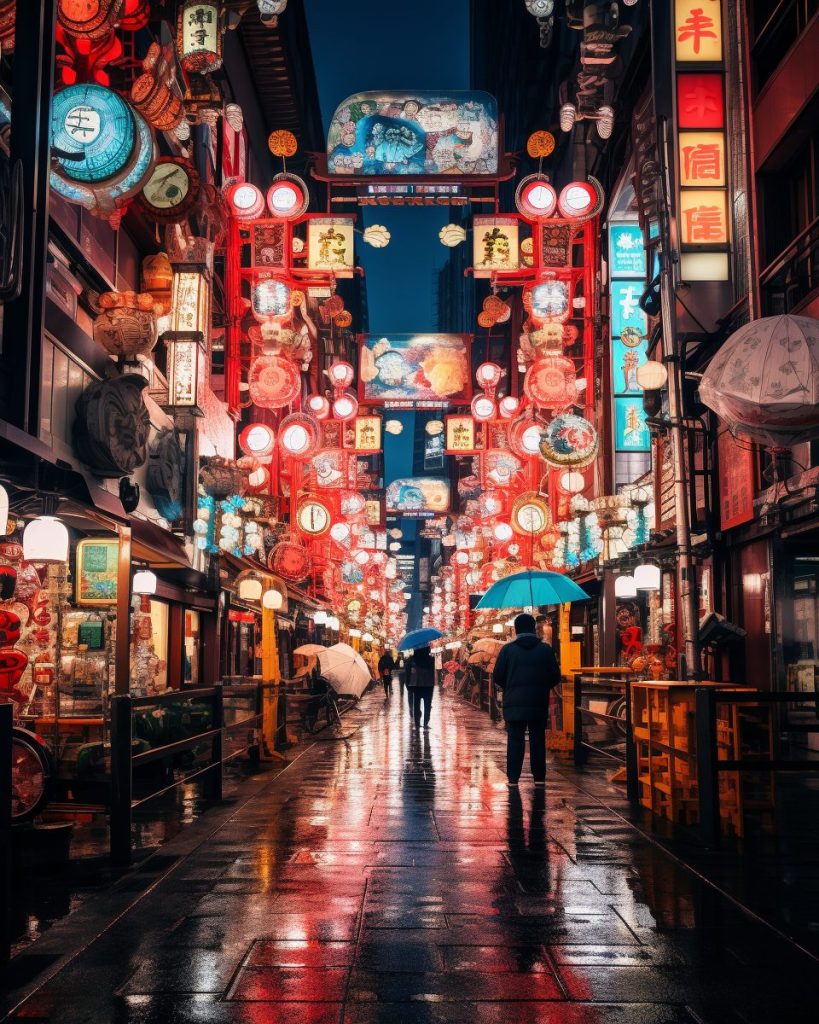 The Vivid Colors of Osaka Streets AI Artwork 9