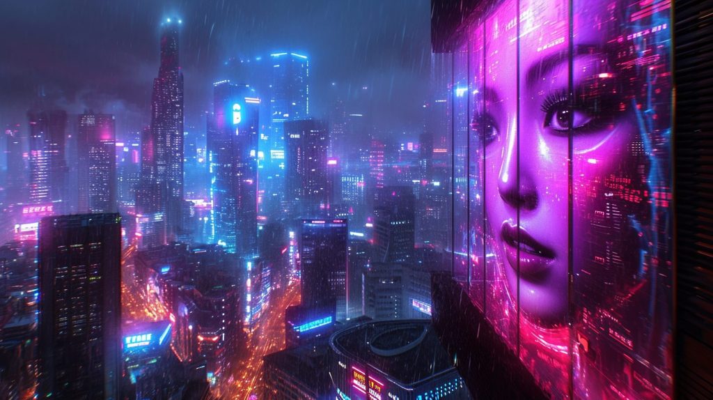 Cyberpunk Apartment Bedrooms with a City View AI Artwork 6