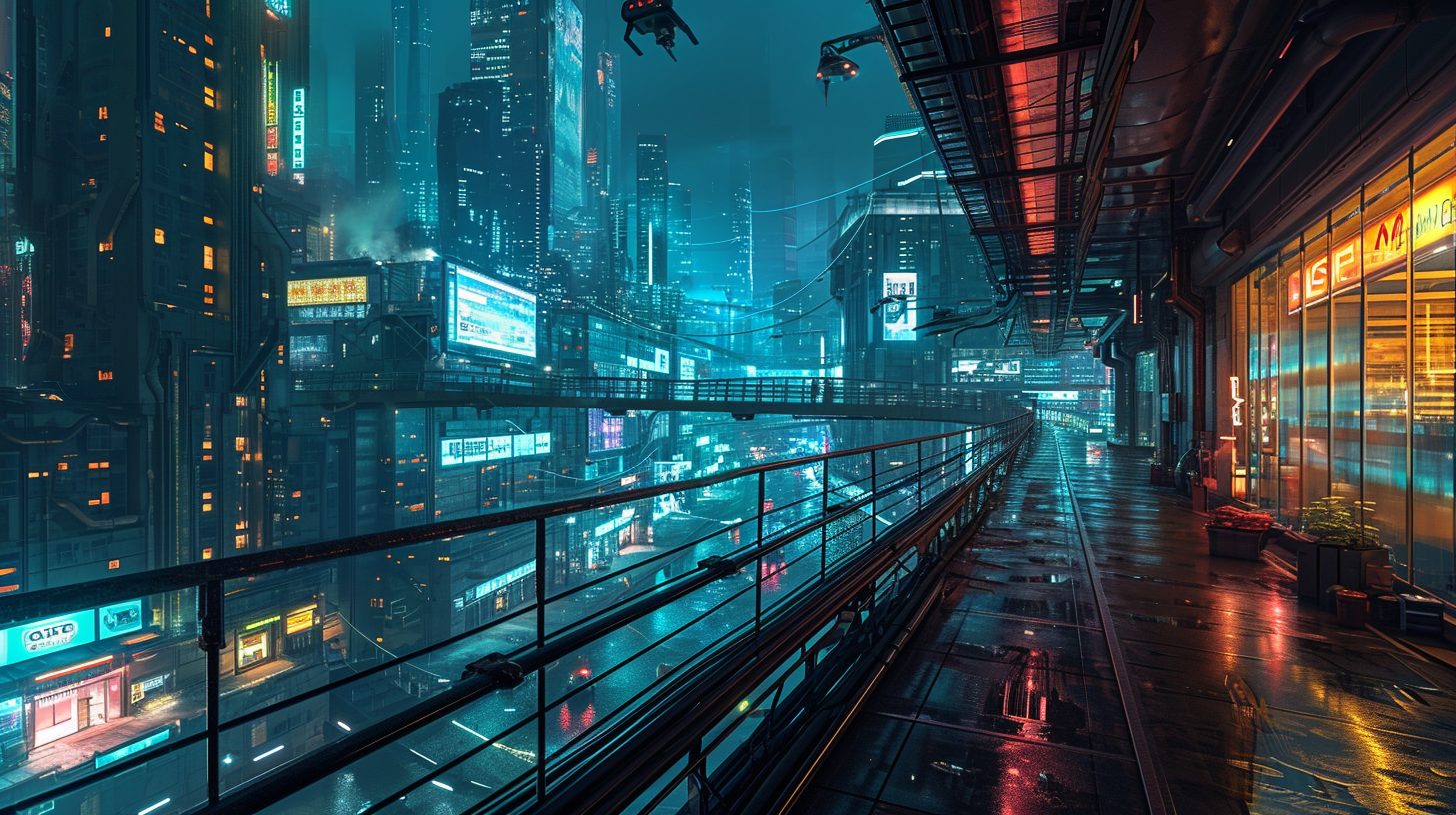 Futuristic Footbridges of Cyberpunk City