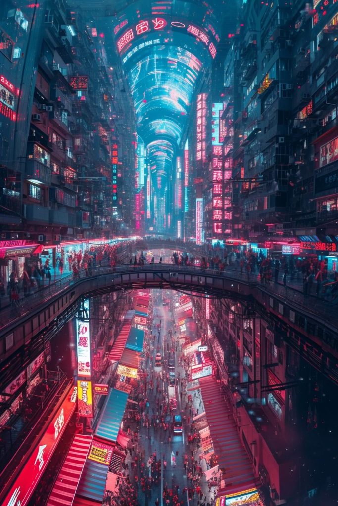 Shopping Districts of Cyberpunk City AI Artwork 10
