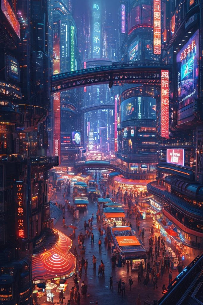 Shopping Districts of Cyberpunk City AI Artwork 11