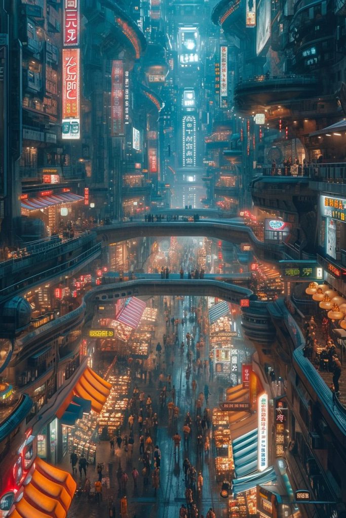 Shopping Districts of Cyberpunk City AI Artwork 12