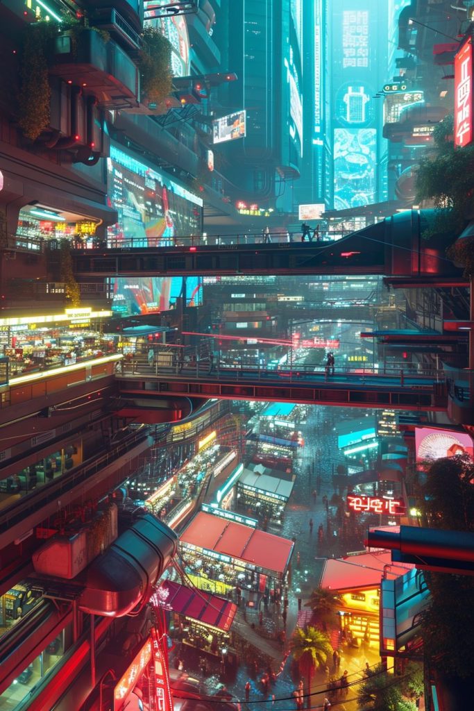 Shopping Districts of Cyberpunk City AI Artwork 13