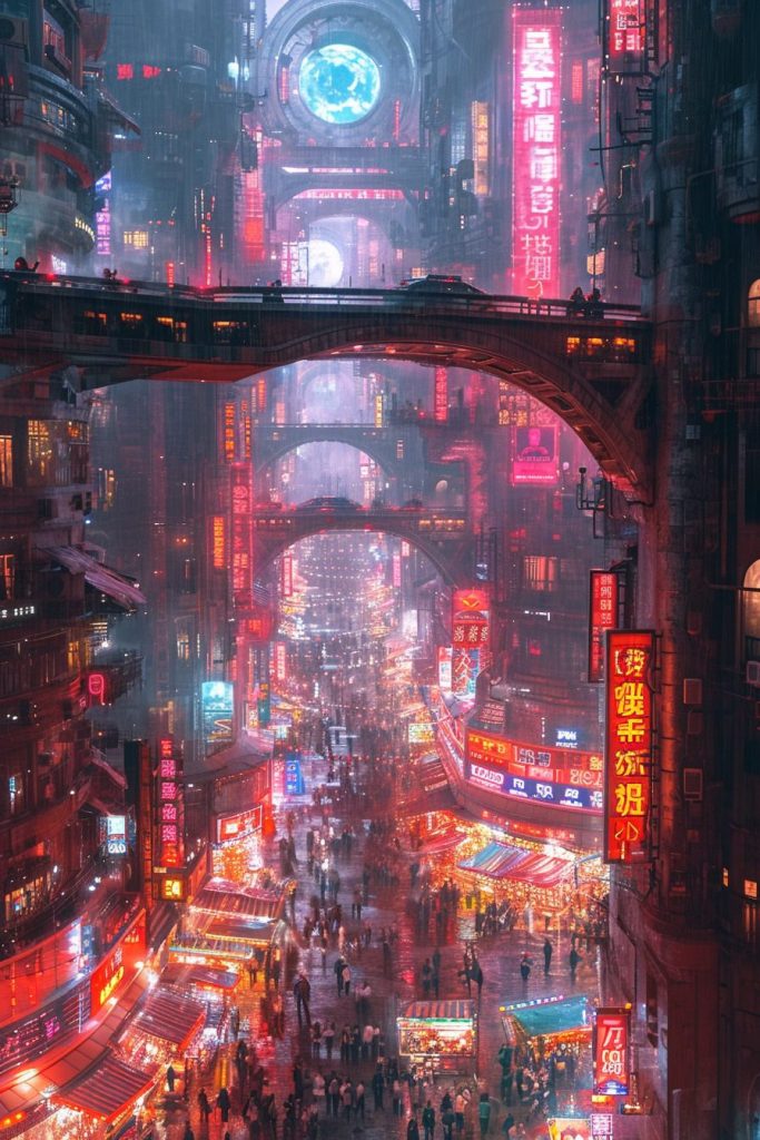 Shopping Districts of Cyberpunk City AI Artwork 14