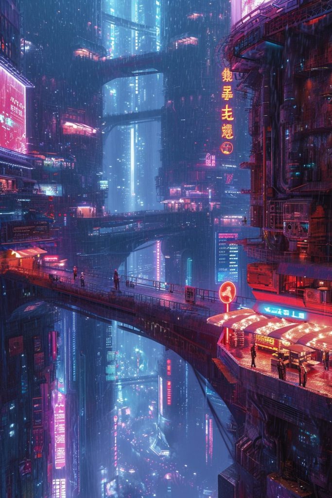 Shopping Districts of Cyberpunk City AI Artwork 15