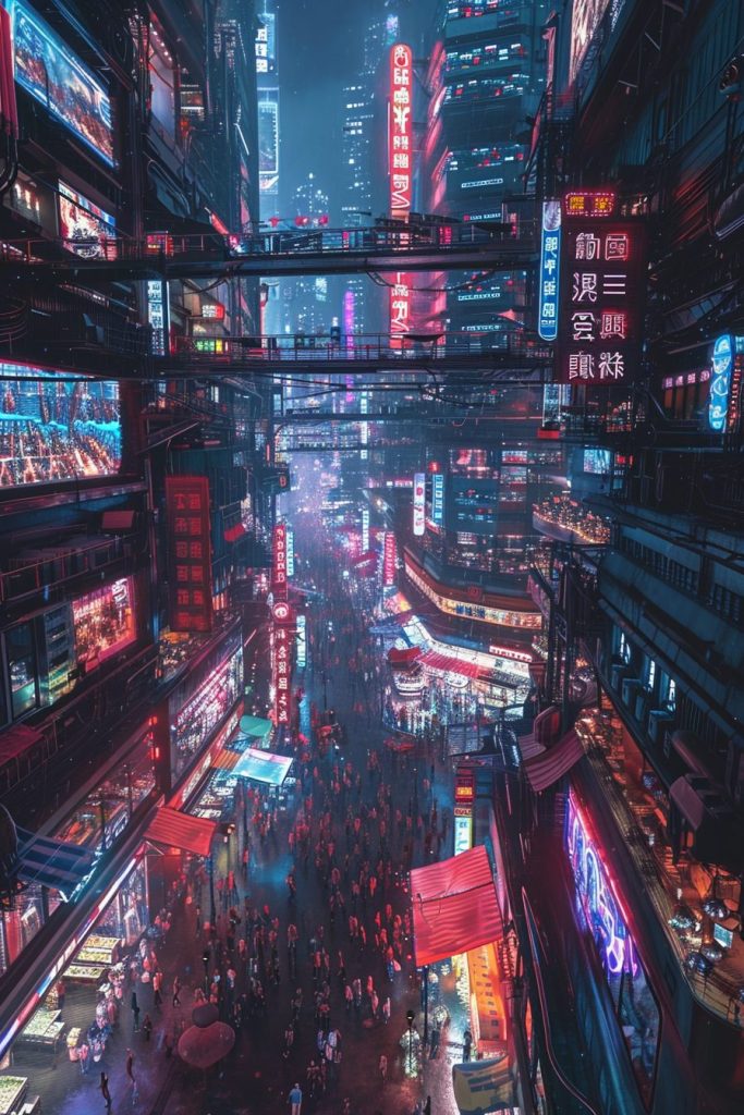 Shopping Districts of Cyberpunk City AI Artwork 16