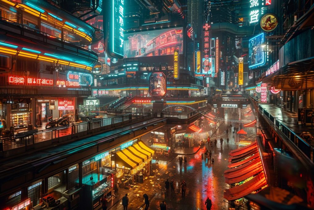 Shopping Districts of Cyberpunk City AI Artwork 22
