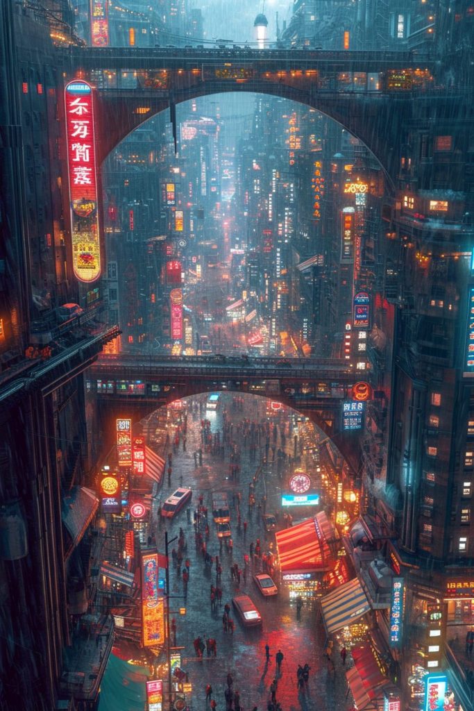 Shopping Districts of Cyberpunk City AI Artwork 24