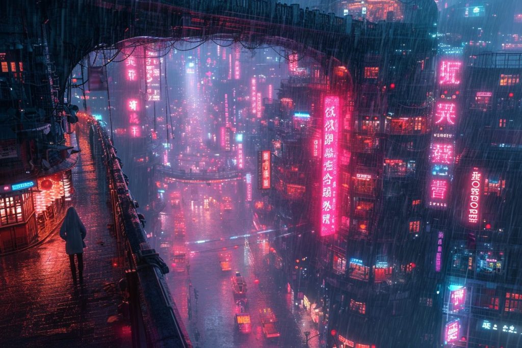 Shopping Districts of Cyberpunk City AI Artwork 25
