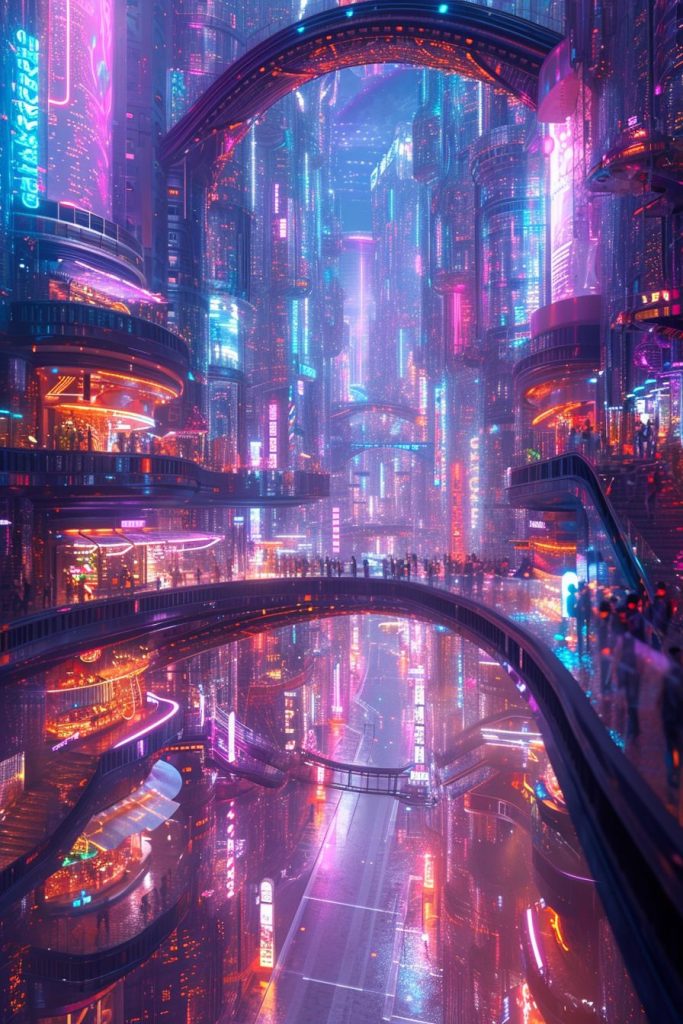 Shopping Districts of Cyberpunk City AI Artwork 26