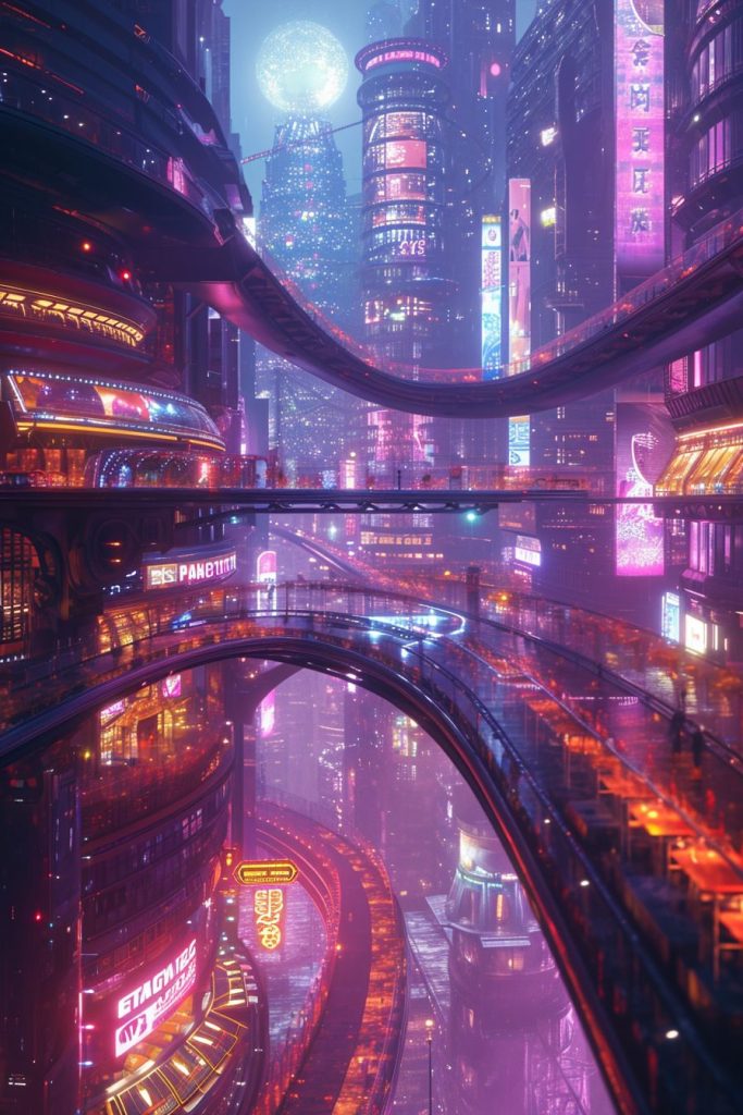 Shopping Districts of Cyberpunk City AI Artwork 27