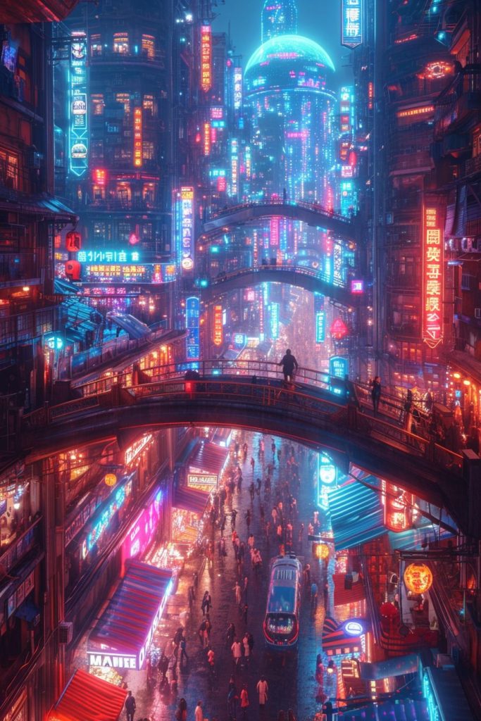 Shopping Districts of Cyberpunk City AI Artwork 28