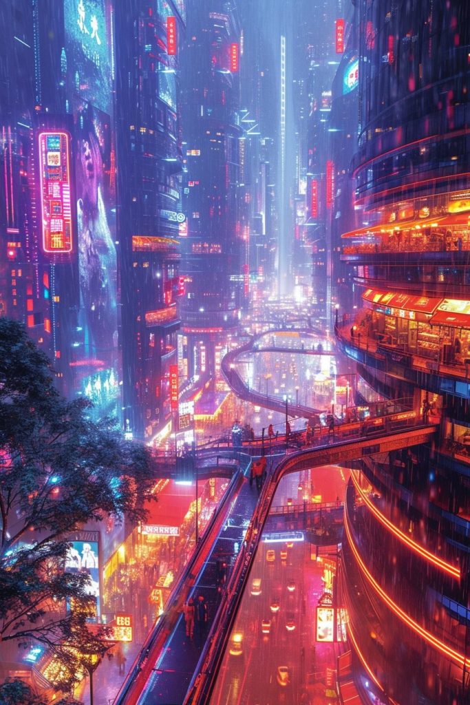 Shopping Districts of Cyberpunk City AI Artwork 29
