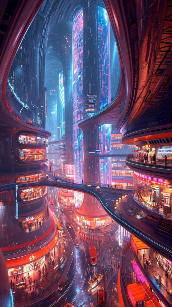 Shopping Districts of Cyberpunk City AI Artwork 2