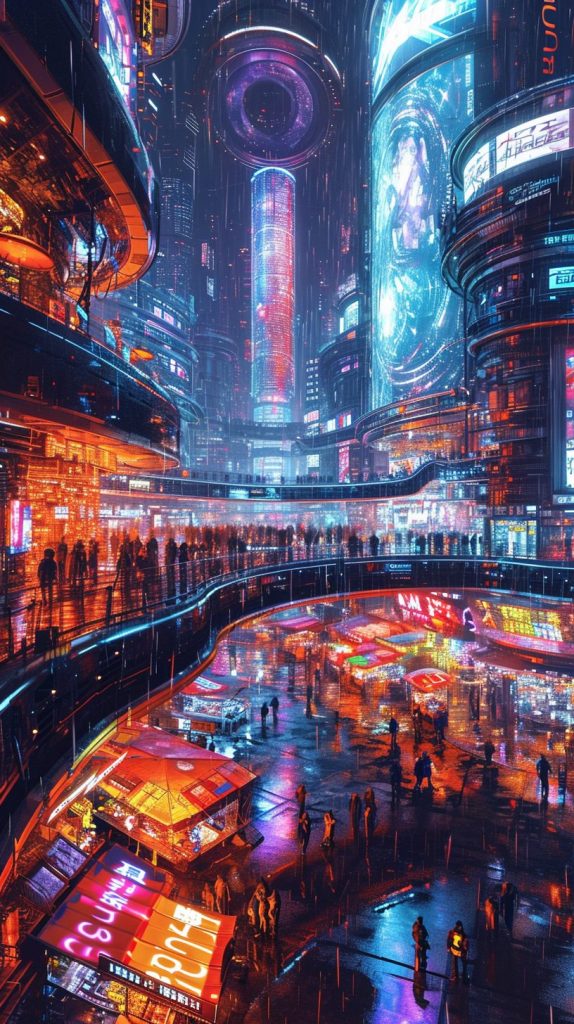 Shopping Districts of Cyberpunk City AI Artwork 3