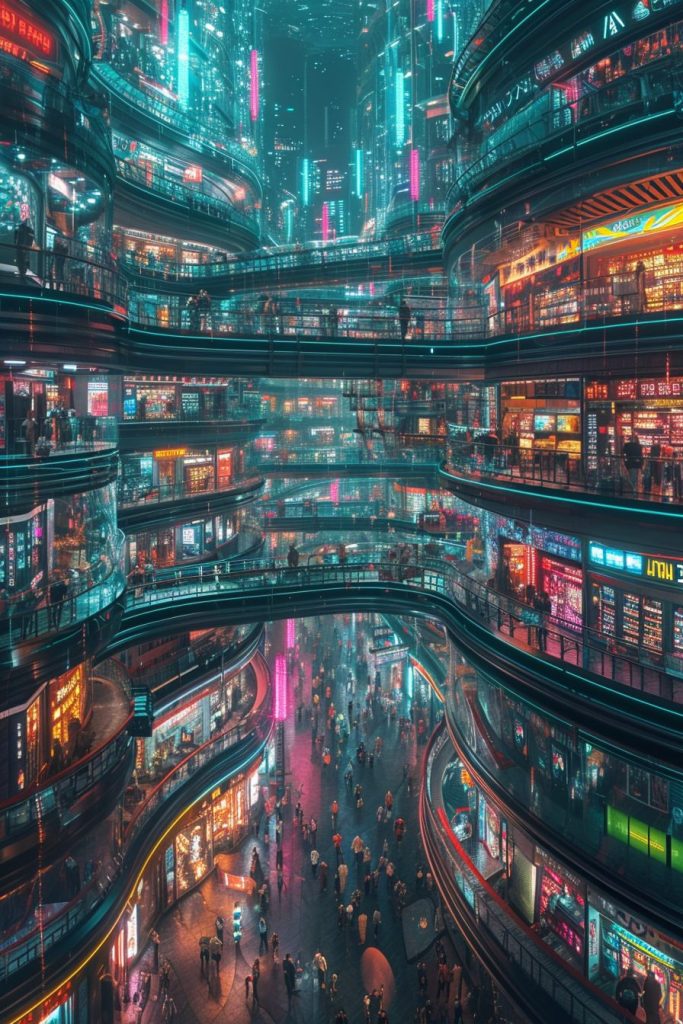 Shopping Districts of Cyberpunk City AI Artwork 30