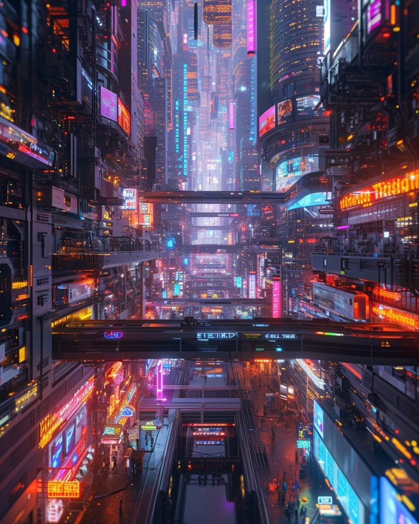 Shopping Districts of Cyberpunk City AI Artwork 31