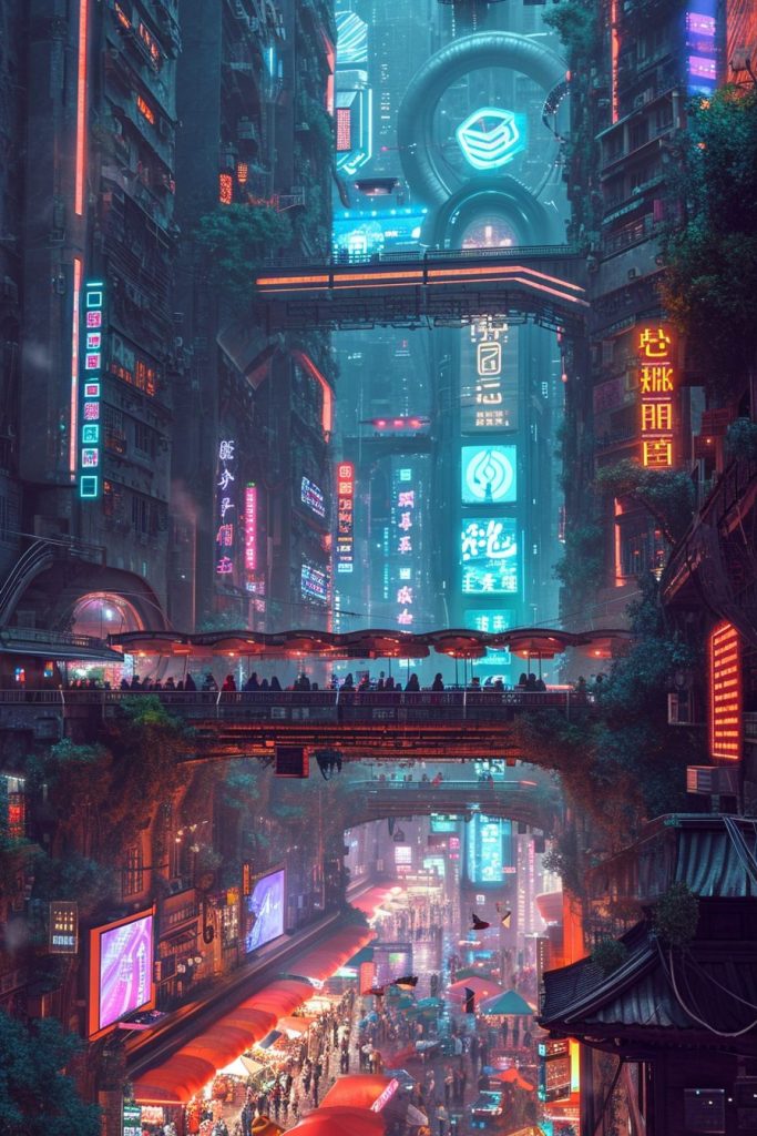 Shopping Districts of Cyberpunk City AI Artwork 32