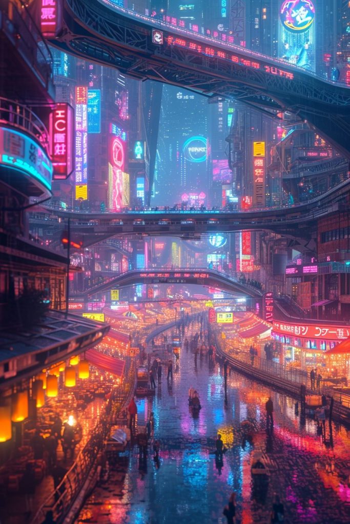 Shopping Districts of Cyberpunk City AI Artwork 33